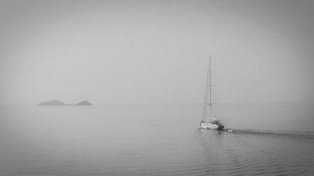 Sailboat in fog